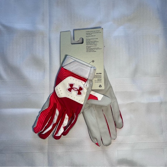 ***NWT*** Under Armour Clean Up Batting Gloves Red & Gray - Picture 3 of 5